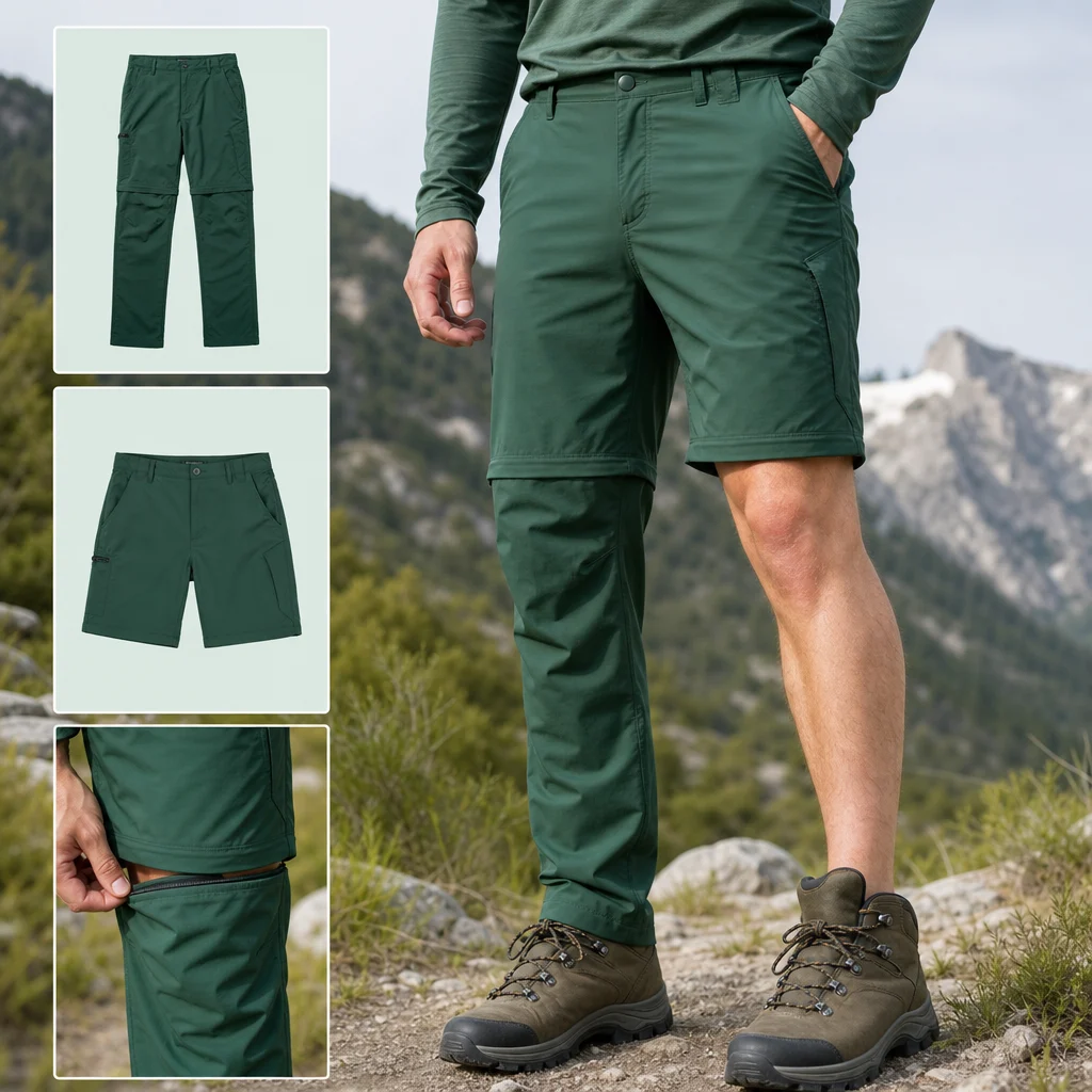 zip off hose mit abnehmbaren Beinen auf einer Wanderung in natürlicher Outdoor-Umgebung